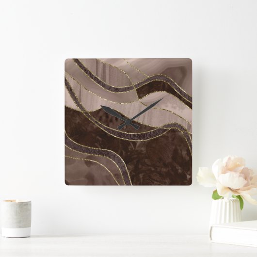 Marble Agate Gold Glam 4 - landscape スクエア壁時計 (ホーム)
