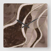 Marble Agate Gold Glam 5 スクエア壁時計 (正面)