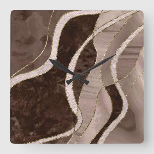 Marble Agate Gold Glam 5 スクエア壁時計 (正面)