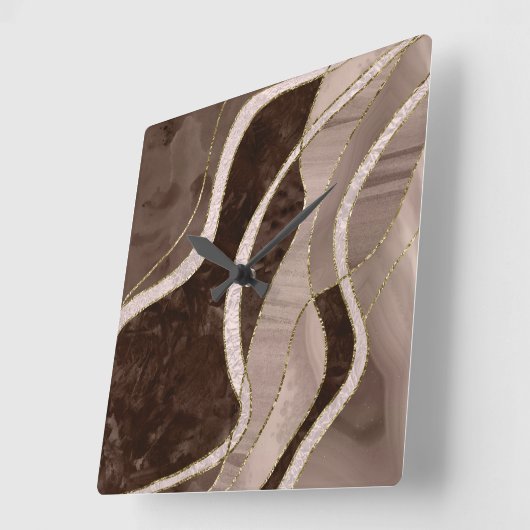 Marble Agate Gold Glam 5 スクエア壁時計 (傾斜)