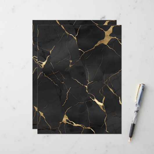 Marble Black Gold Scrapbook Paper (正面/裏面インサイチュ)