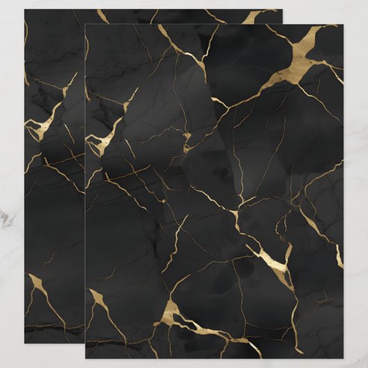 Marble Black Gold Scrapbook Paper (正面/裏面)