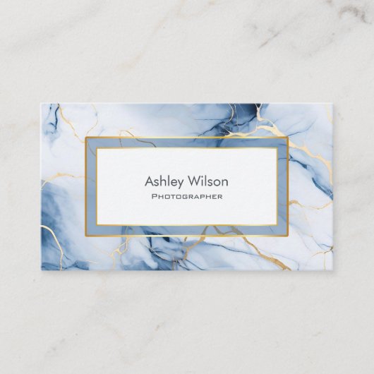 Marble Blue and Gold Custom Business Card 名刺 (正面)