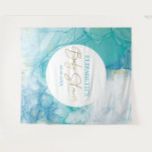 Marble blue mint baby shower modern backdrop タペストリー (正面(横))