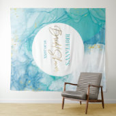 Marble blue mint bridal shower modern backdrop タペストリー (インサイチュ(横))
