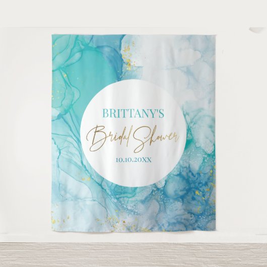 Marble blue mint bridal shower modern backdrop タペストリー (正面)