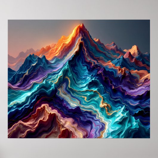 Marble Flow Mountains – Colorful Abstract Art Post ポスター (正面)