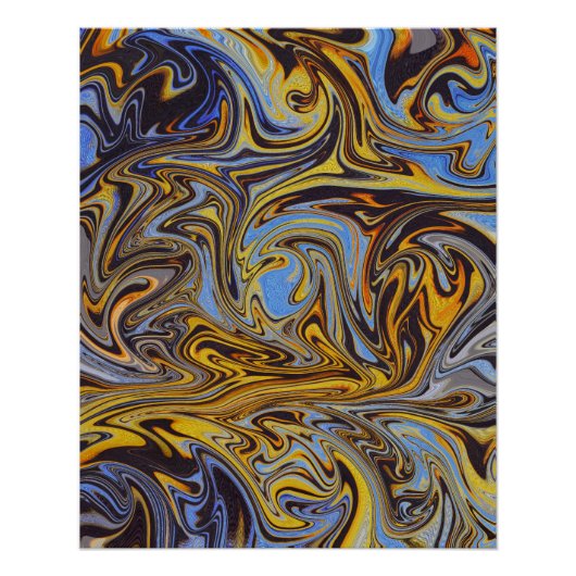 Marble Forms – Blue & Gold Abstract Art ポスター (正面)