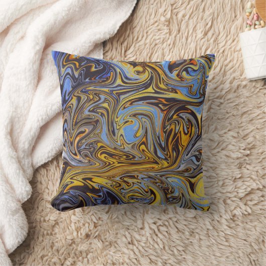 Marble Forms – Blue & Gold Decorative Pillow クッション (ブランケット)