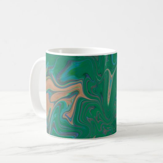 Marble Forms – Green & Gold Natural Flow コーヒーマグカップ (正面左)