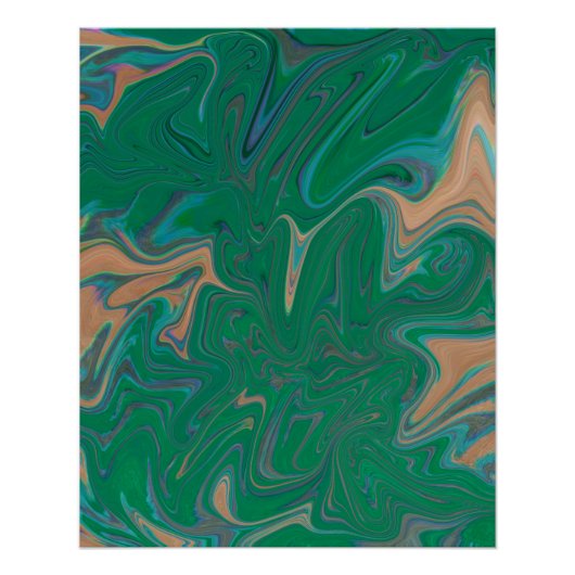 Marble Forms – Green & Gold Natural Flow ポスター (正面)