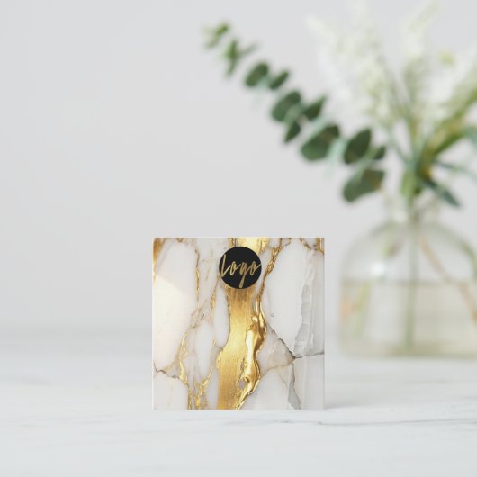 Marble Gold Earrings Display Card | Elegant スクエア名刺 (スタンド正面)