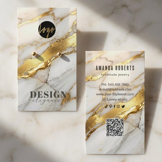Marble Gold Earrings Display Card | Elegant 名刺