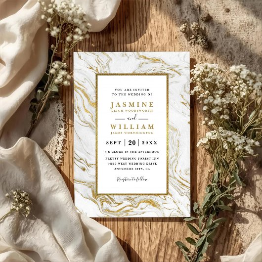 Marble Golden Elegant Modern QR Code Wedding 招待状