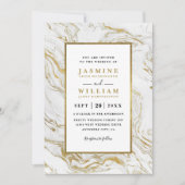 Marble Golden Elegant Modern QR Code Wedding 招待状 (正面)
