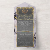 Marble & Grey, Gold Frame, Gold Heart オールインワン招待状 (内側)