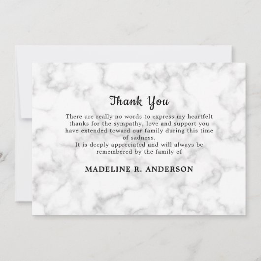 Marble In Loving Memory 3写真悔やみや弔慰葬儀 サンキューカード (裏面)