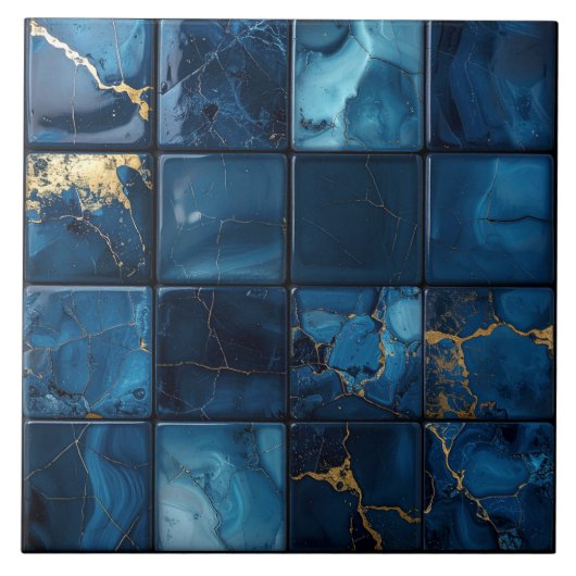 Marble Mix 4x4 Squares Blue ID1186a タイル (正面)
