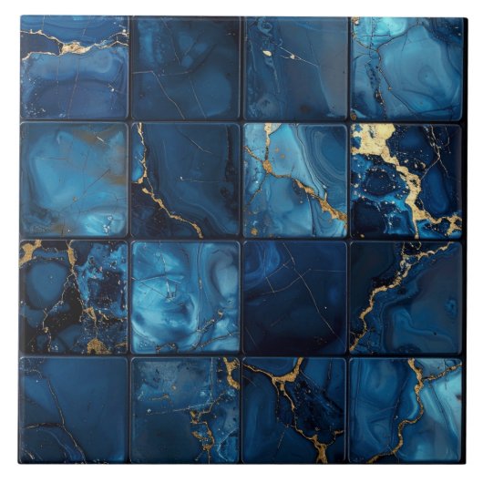 Marble Mix 4x4 Squares Blue ID1186c タイル (正面)