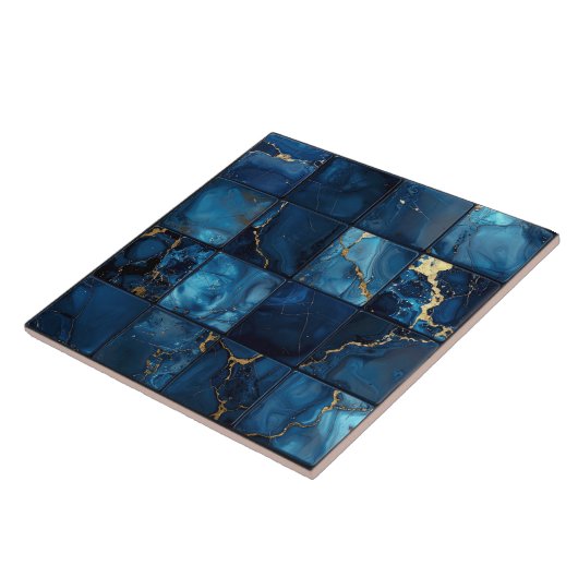 Marble Mix 4x4 Squares Blue ID1186c タイル (側面)