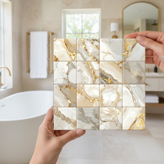 Marble Mix 4x4 Squares Ivory ID1186a タイル