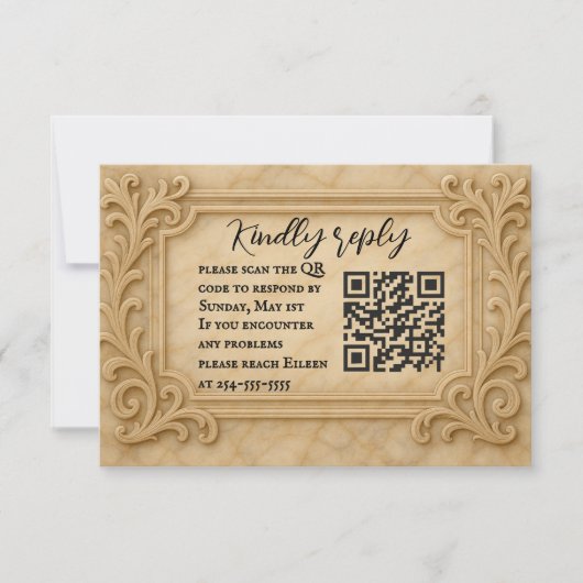 Marble Monarch QR Code Wedding RSVP Card (正面)