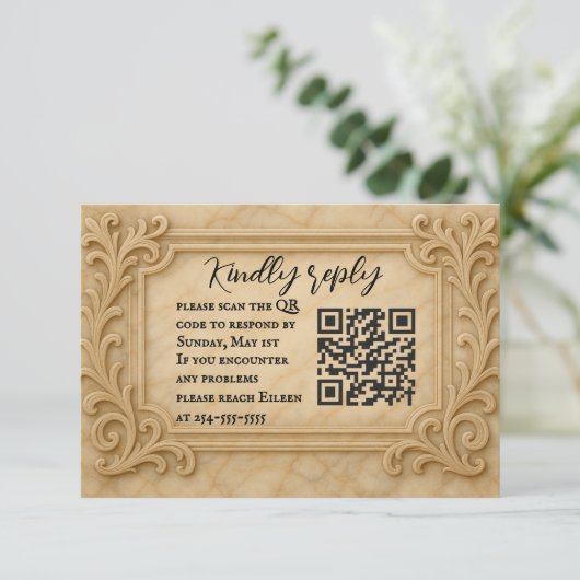 Marble Monarch QR Code Wedding RSVP Card (スタンド正面)