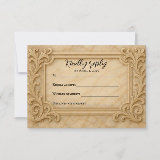 Marble Monarch Wedding RSVP Card (正面)