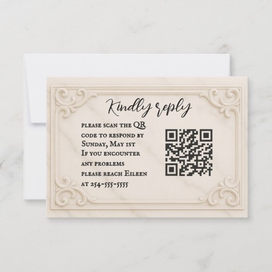 Marble Motif QR Code Wedding RSVP Card (正面)