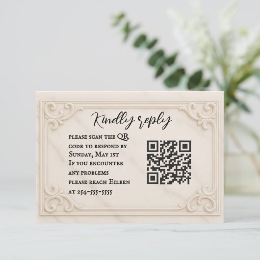 Marble Motif QR Code Wedding RSVP Card (スタンド正面)