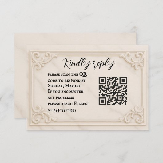 Marble Motif QR Code Wedding RSVP Card (正面/裏面)