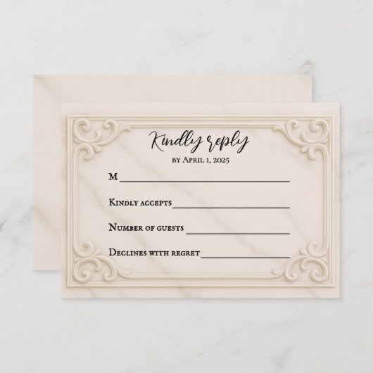 Marble Motif Wedding RSVP Card (正面/裏面)