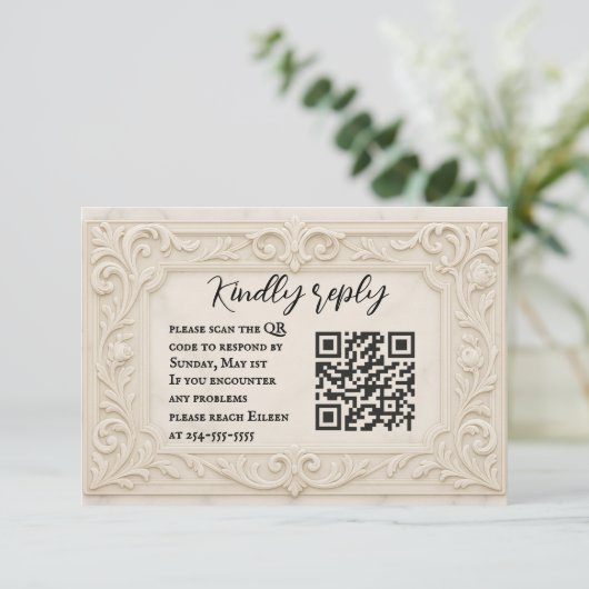 Marble Mystique QR Code Wedding RSVP Card (スタンド正面)