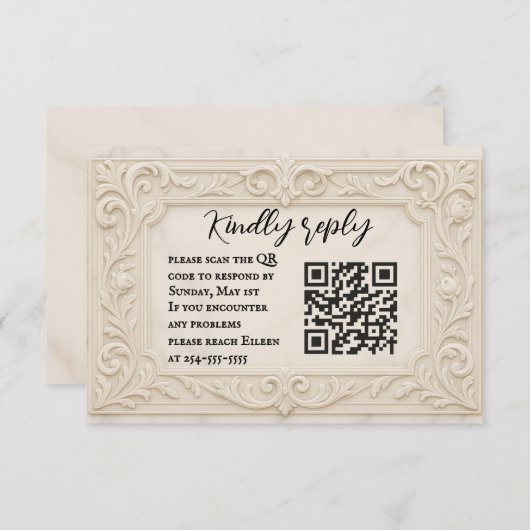 Marble Mystique QR Code Wedding RSVP Card (正面/裏面)