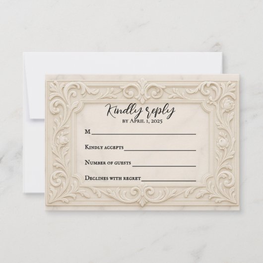 Marble Mystique Wedding RSVP Card (正面)