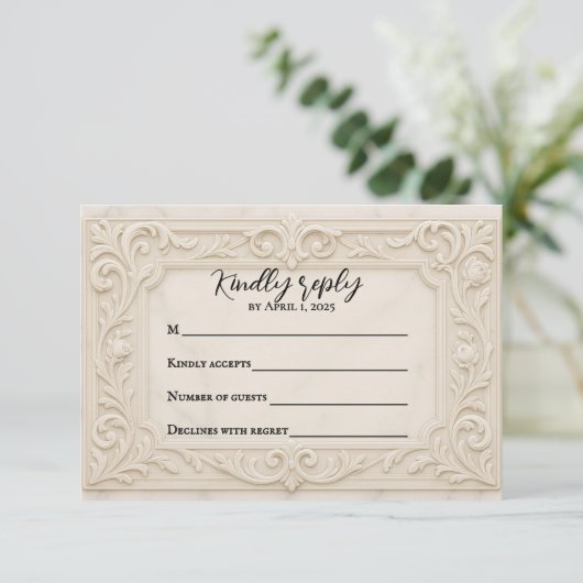 Marble Mystique Wedding RSVP Card (スタンド正面)