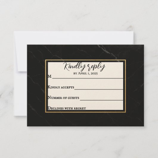 Marble Onyx Wedding RSVP Card (正面)