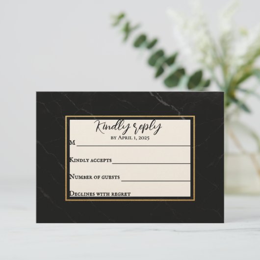 Marble Onyx Wedding RSVP Card (スタンド正面)