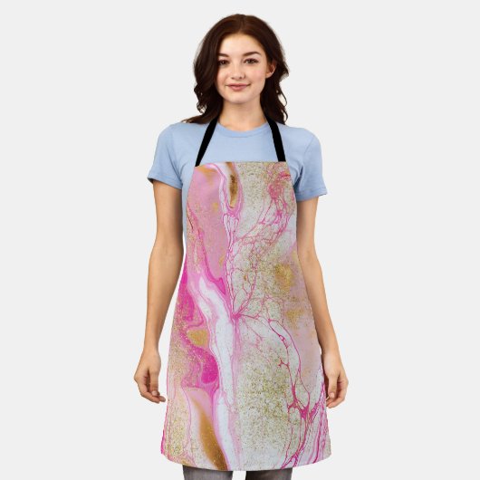 Marble Pink Black Gold エプロン (着用した状態)