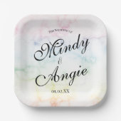 Marble Rainbow Gay Script Wedding ペーパープレート (正面)