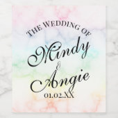 Marble Rainbow Gay Script Wedding ワインラベル (シングルラベル)