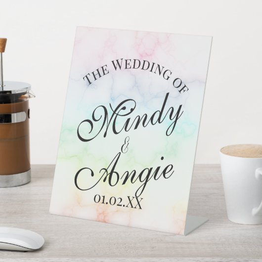 Marble Rainbow Gay Script Wedding 台座サイン (インサイチュ)