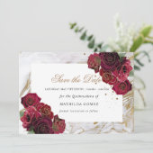 Marble Red Roses Quinceanera日付を保存 招待状 (スタンド正面)