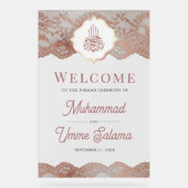 Marble Rose Gold Lace Muslim Wedding Welcome アクリルサイン (正面)