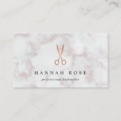 Marble & Rose Gold Scissors Logo Hairstylist 名刺 (正面)