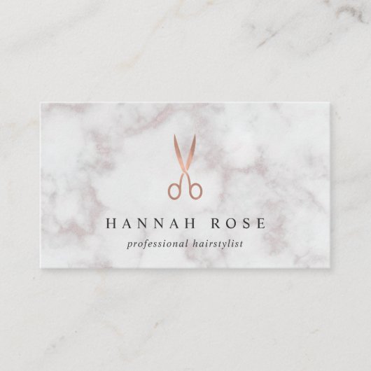 Marble & Rose Gold Scissors Logo Hairstylist 名刺 (正面)