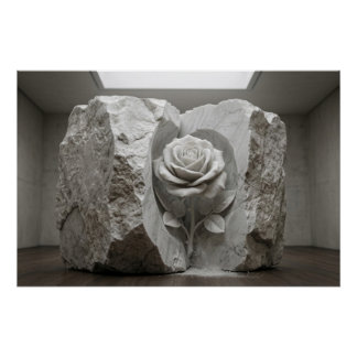 Marble Rose Sculpture Minimalist Fine Art Print ポスター