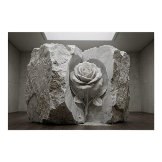 Marble Rose Sculpture Minimalist Fine Art Print ポスター (正面)