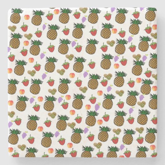 Marble Stone Coaster Pineapple Strawberries Fruit  ストーンコースター (正面)