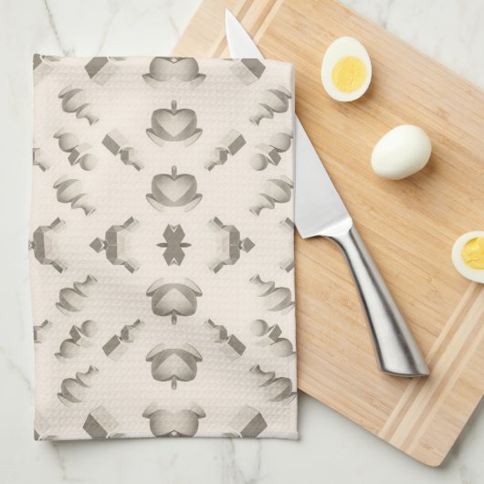 Marble textured geometric sculptures on a beige キッチンタオル (四つ折り)